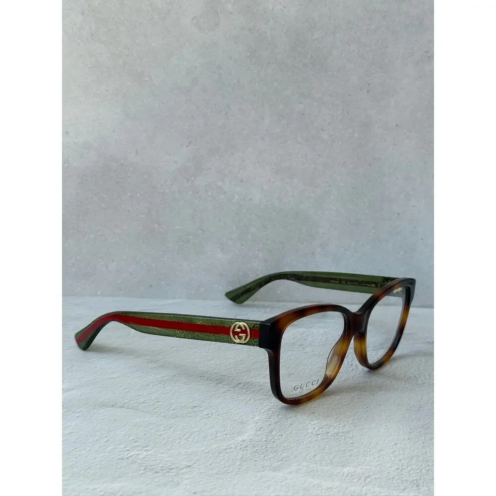 NEW Gucci GG0038O Brown Striped Square Eyeglasses Frames
